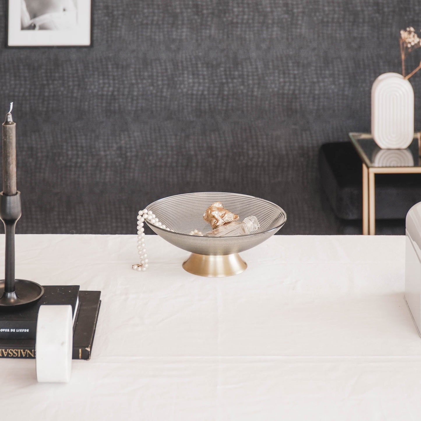 Housevitamin Schaal op voet - Glas - Smokey - 24,5x24,5x8,5cm - Home & Garden > Decor