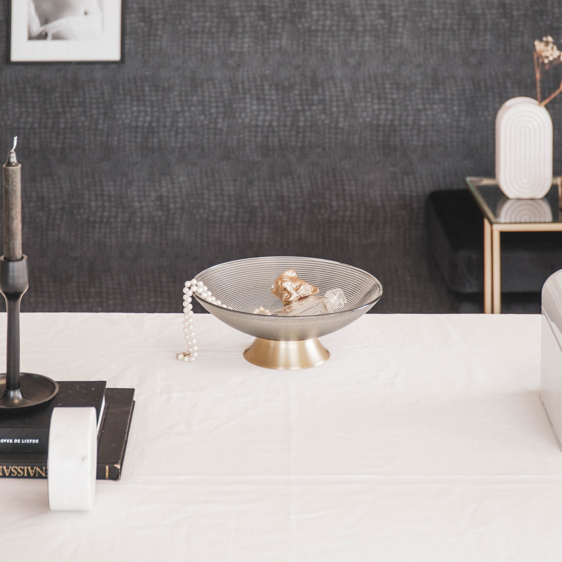 Housevitamin Schaal op voet - Glas - Smokey - 24,5x24,5x8,5cm - Home & Garden > Decor