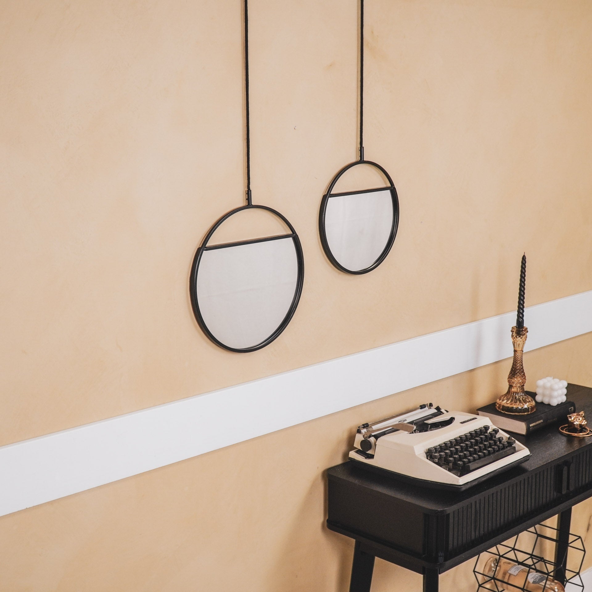 Housevitamin Spiegel - Ronde Wandspiegels - Metaal - Zwart-S2- 25x90&30x100 - Home & Garden > Decor > Mirrors