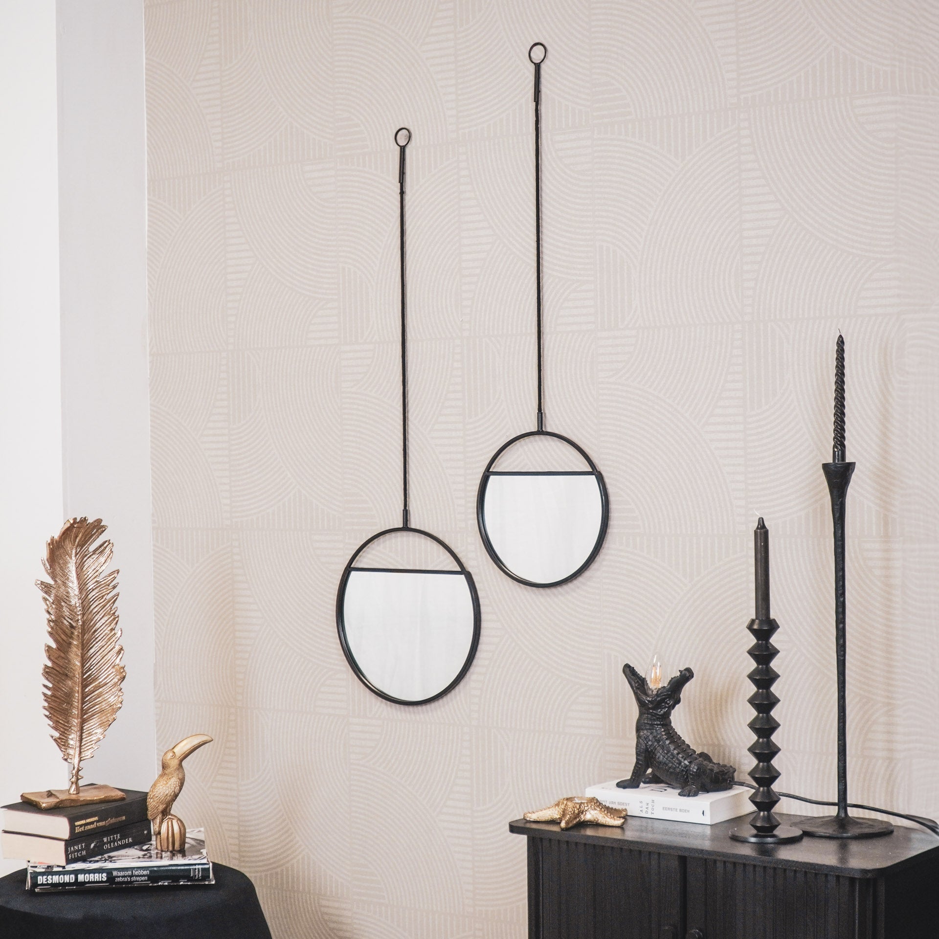 Housevitamin Spiegel - Ronde Wandspiegels - Metaal - Zwart-S2- 25x90&30x100 - Home & Garden > Decor > Mirrors