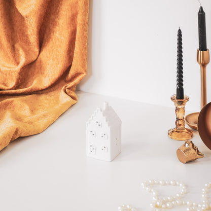 Housevitamin Kaarsenhouder-Theelicht-Grachtenpand-Keramiek-Wit-7x12" - Home & Garden > Decor > Home Fragrances > Candles