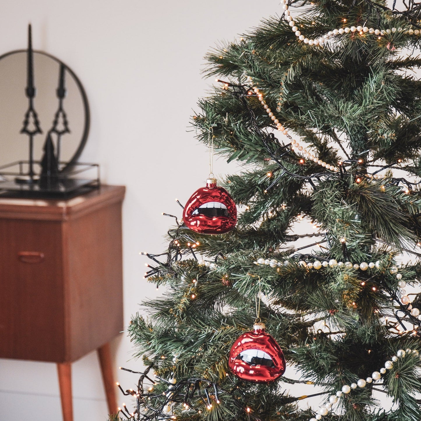 Kersthanger - Lip - Glas - Rood - 8,5x3,5x8,5cm Housevitamin