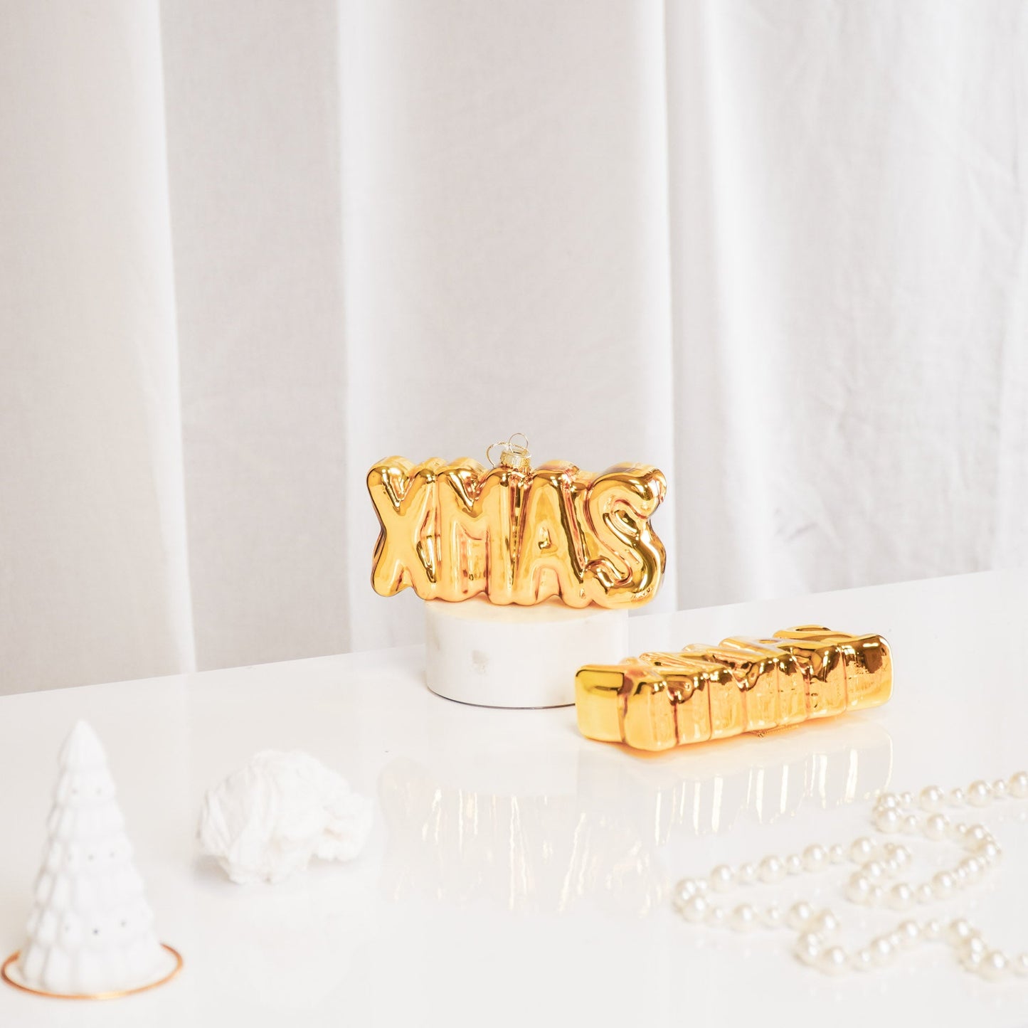 Ornament Kersthanger KERST - Goud - Glas - 4,5x3,5x7,5cm Housevitamin