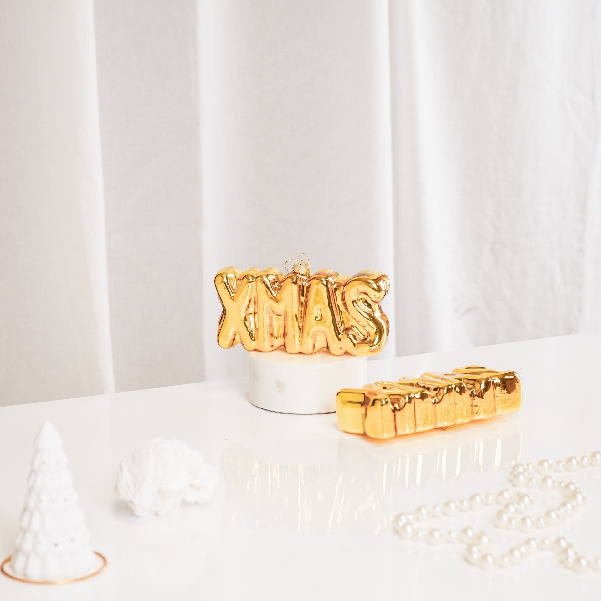 Ornament Kersthanger KERST - Goud - Glas - 4,5x3,5x7,5cm Housevitamin