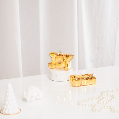 Ornament - Kerst - VREUGDE - Goud - Glas - 11x3,5x7cm Housevitamin