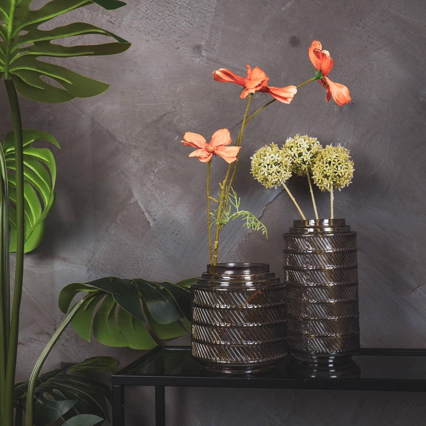 Housevitamin Vaas - Patroon - Glas - Rookglas - 16x16cm - Home & Garden > Decor > Vases