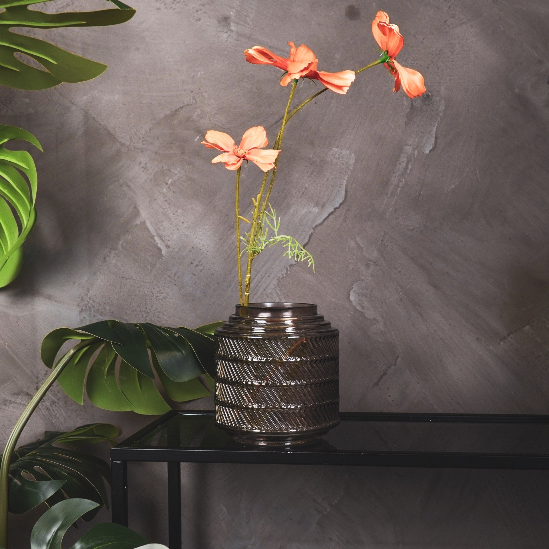 Housevitamin Vaas - Patroon - Glas - Rookglas - 16x16cm - Home & Garden > Decor > Vases