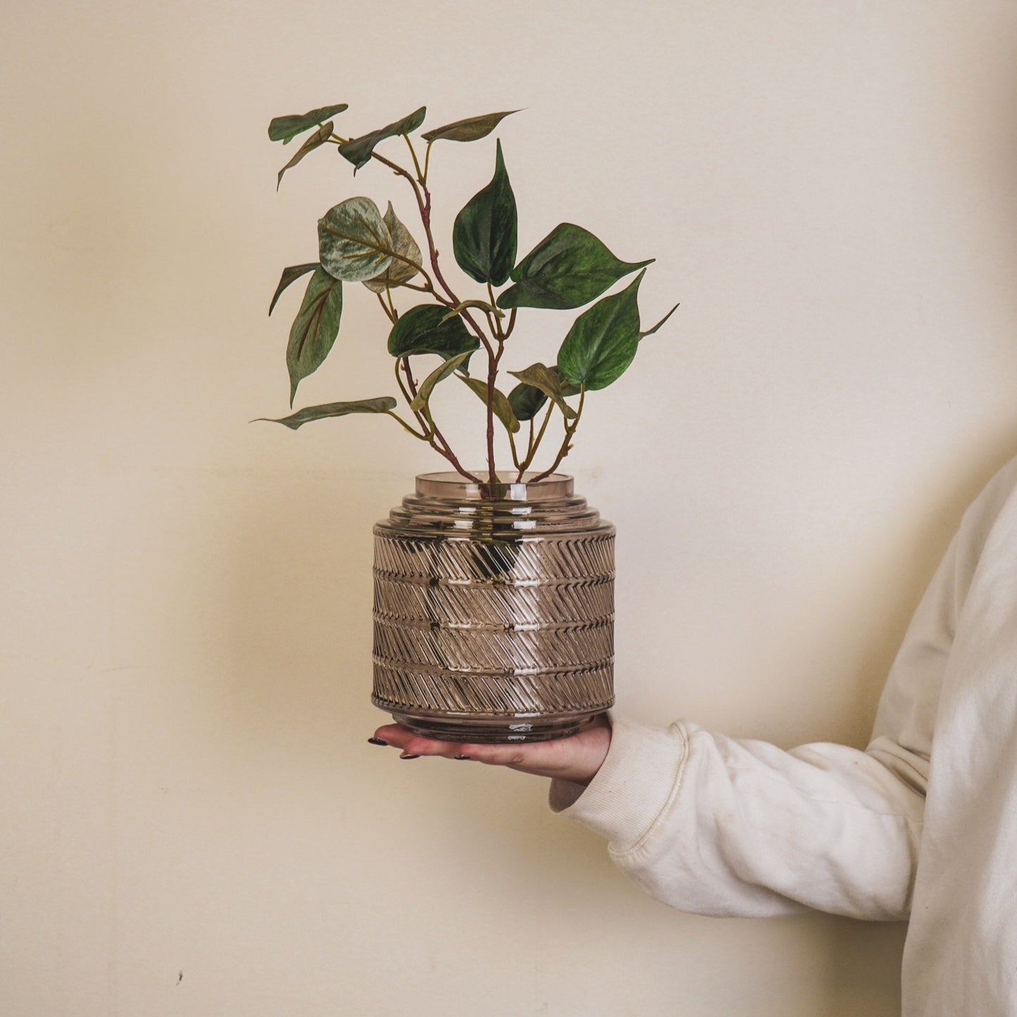 Housevitamin Vaas - Patroon - Glas - Rookglas - 16x16cm - Home & Garden > Decor > Vases