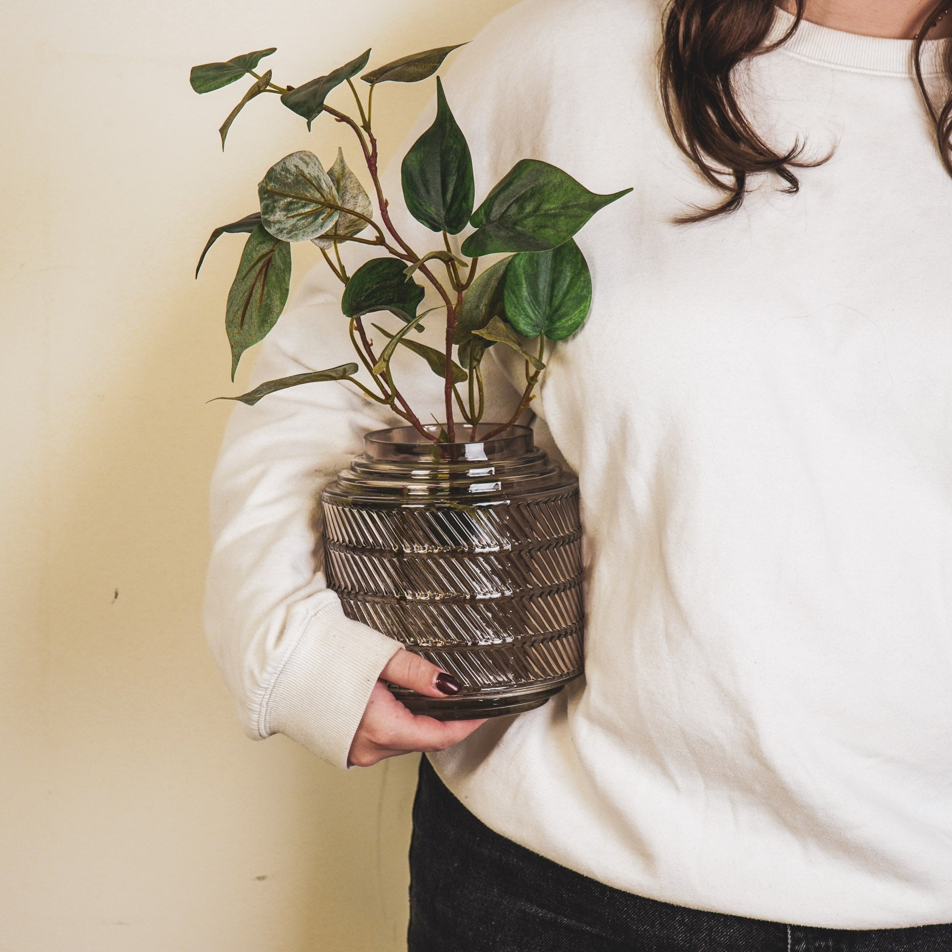 Housevitamin Vaas - Patroon - Glas - Rookglas - 16x16cm - Home & Garden > Decor > Vases