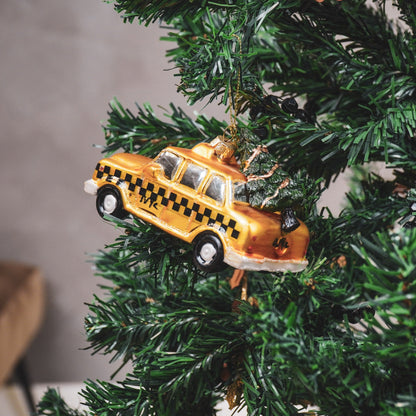 Kersthanger Taxi - Glas - Geel - 12x6,5x7,5cm Housevitamin Shop