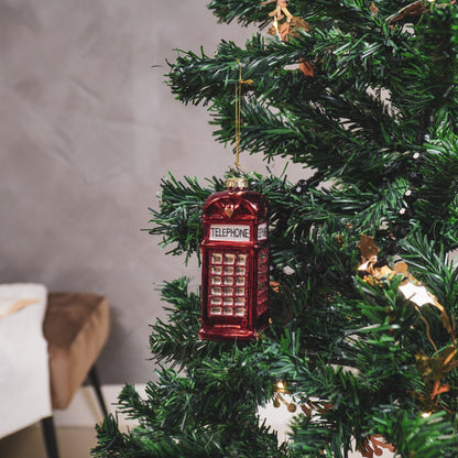 Kersthanger - Telefooncel - Glas - Rood - 4,5x4,5x12cm Housevitamin Shop