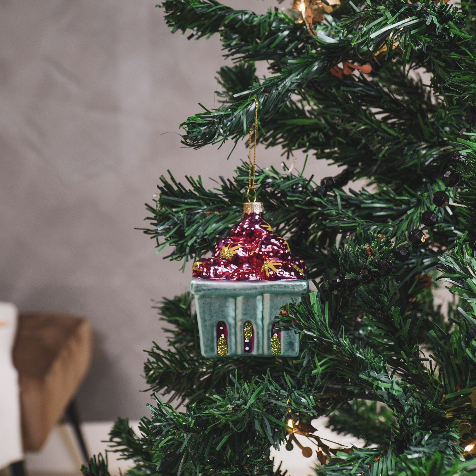 Kersthanger - Aardbeien - Glas - Rood - 7x7x9,5cm Housevitamin