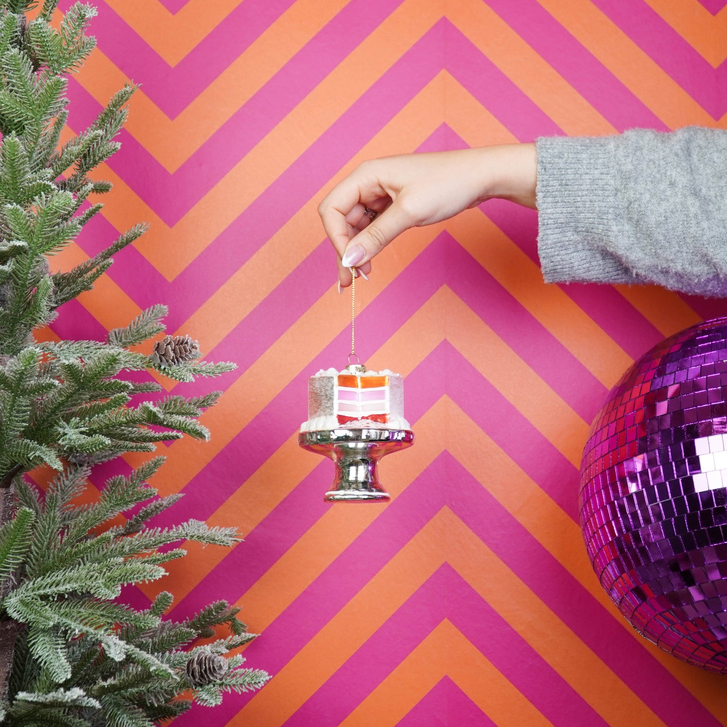 Kersthanger - Taart - Glas - Roze - 9x11cm