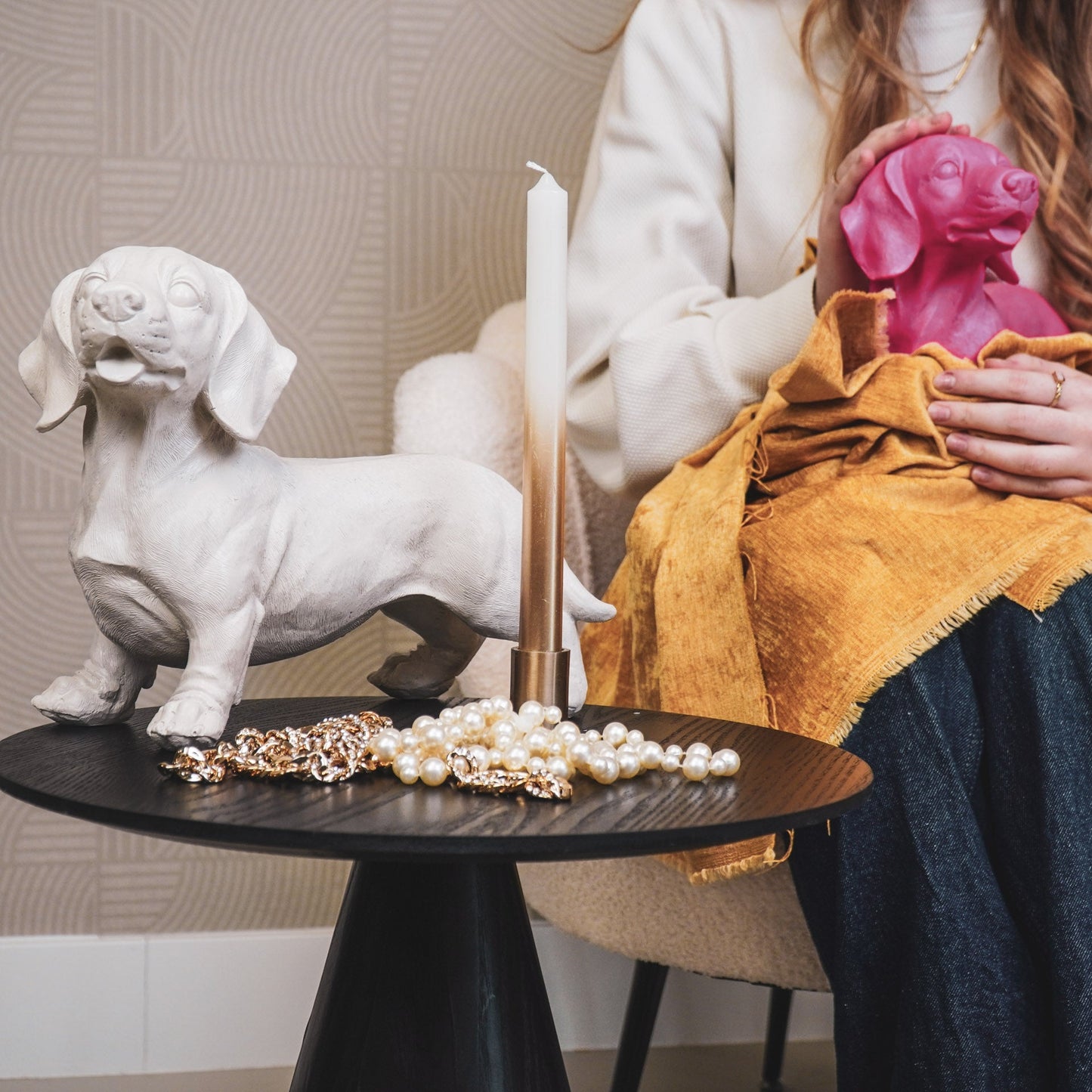 Housevitamin Ornament - Hond met hengels - Polyresin - Beige - 20x8x15cm - Home & Garden > Decor