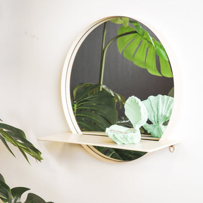 Housevitamin Spiegel - Rond - Metaal - Met Plank - Zand - Ø40cm - Home & Garden > Decor > Mirrors