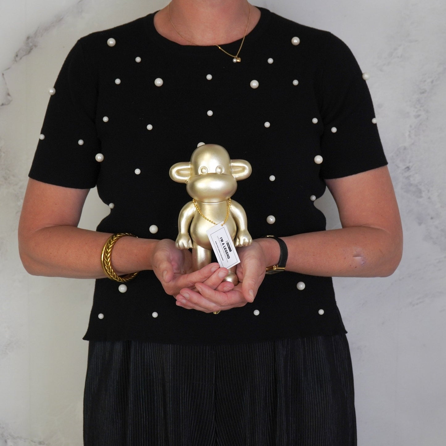 Ornament - Aap Beeld 'The Legend' - Polyresin - Goud - 11x7x19cm Housevitamin Shop