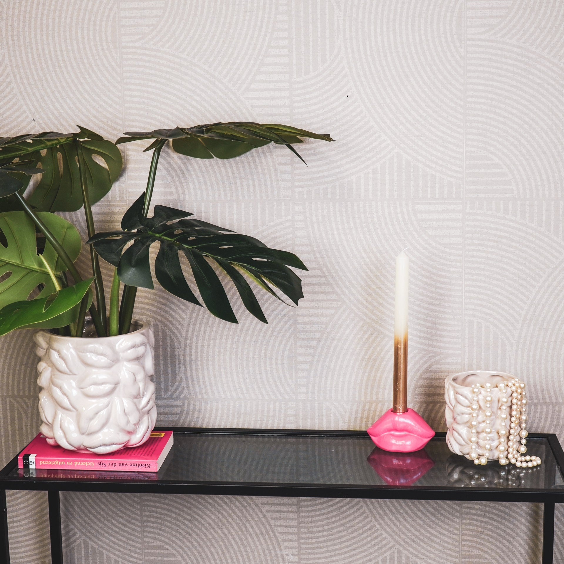 Housevitamin Pot - Kusjes - Keramiek - Beige - 17,5x17,5x17,5cm - Home & Garden > Decor > Vases