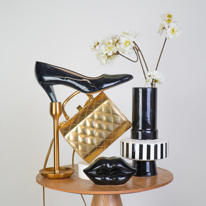 Housevitamin Ornament- Spaarpot - Lip - Keramiek - Zwart - 15x8x8cm - Home & Garden > Decor