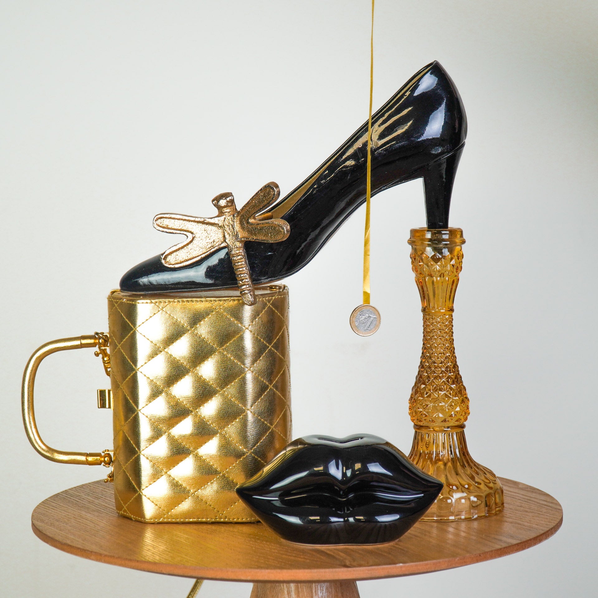 Housevitamin Ornament- Spaarpot - Lip - Keramiek - Zwart - 15x8x8cm - Home & Garden > Decor