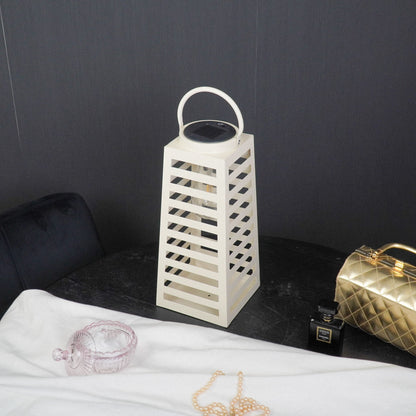 Lamp - Lantaarn - Zonne-energie - Metaal - Zandkleurig - 14x32,5cm Housevitamin