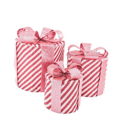 Kerst Led Lamp - Rond - Cadeau Set van 3 - Kunststof - Roze/Wit - 15cm/20cm/25cm Housevitamin Shop