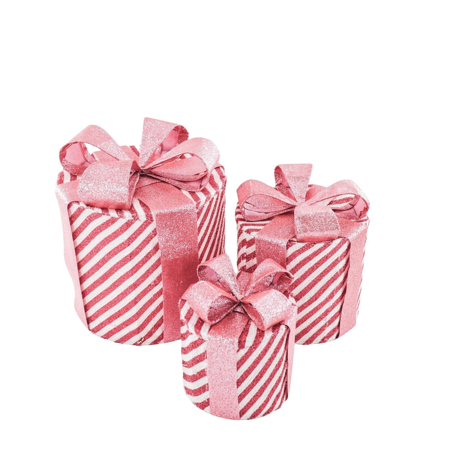 Kerst Led Lamp - Rond - Cadeau Set van 3 - Kunststof - Roze/Wit - 15cm/20cm/25cm Housevitamin Shop