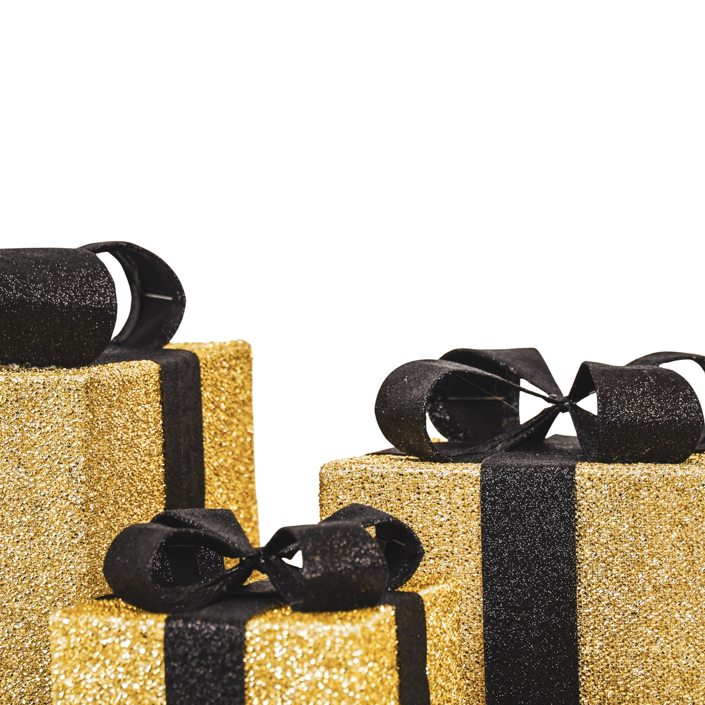 Kerst Led Lamp - Cadeau Set van 3 - Kunststof - Goud/Zwart - 15cm/20cm/25cm Housevitamin Shop