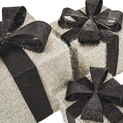 Kerst Led Lamp - Cadeau Set van 3 - Kunststof - Zilver/Zwart - 15cm/20cm/25cm Housevitamin Shop