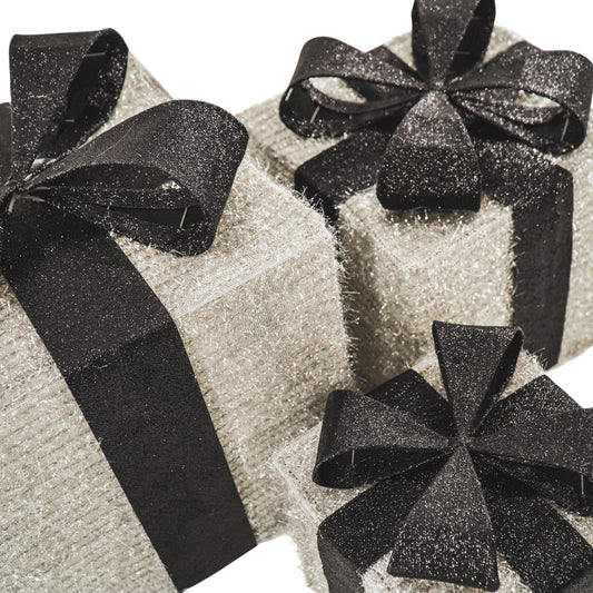 Kerst Led Lamp - Cadeau Set van 3 - Kunststof - Zilver/Zwart - 15cm/20cm/25cm Housevitamin Shop