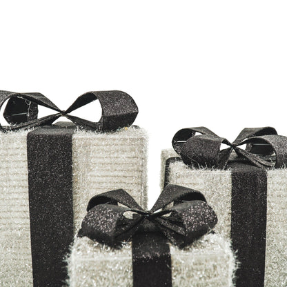 Kerst Led Lamp - Cadeau Set van 3 - Kunststof - Zilver/Zwart - 15cm/20cm/25cm Housevitamin Shop