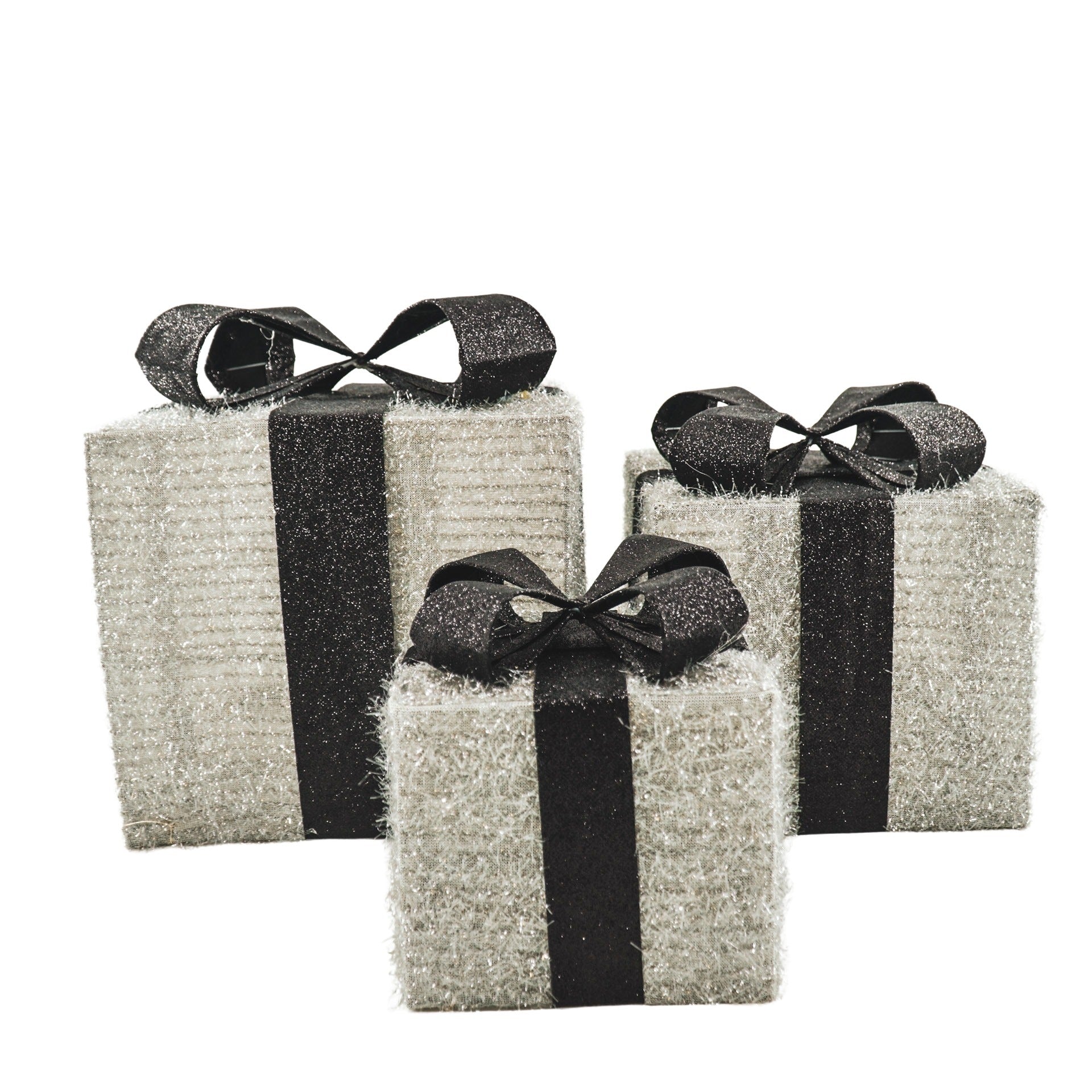 Kerst Led Lamp - Cadeau Set van 3 - Kunststof - Zilver/Zwart - 15cm/20cm/25cm Housevitamin Shop