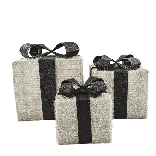 Kerst Led Lamp - Cadeau Set van 3 - Kunststof - Zilver/Zwart - 15cm/20cm/25cm Housevitamin Shop