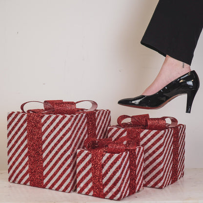 Kerst Led Lamp - Cadeau Set van 3 - Kunststof - Rood/Wit - 15cm/20cm/25cm Housevitamin Shop