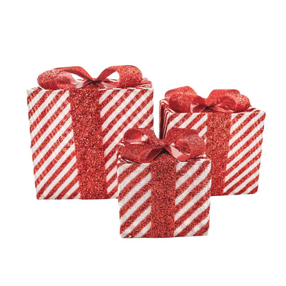 Kerst Led Lamp - Cadeau Set van 3 - Kunststof - Rood/Wit - 15cm/20cm/25cm Housevitamin Shop