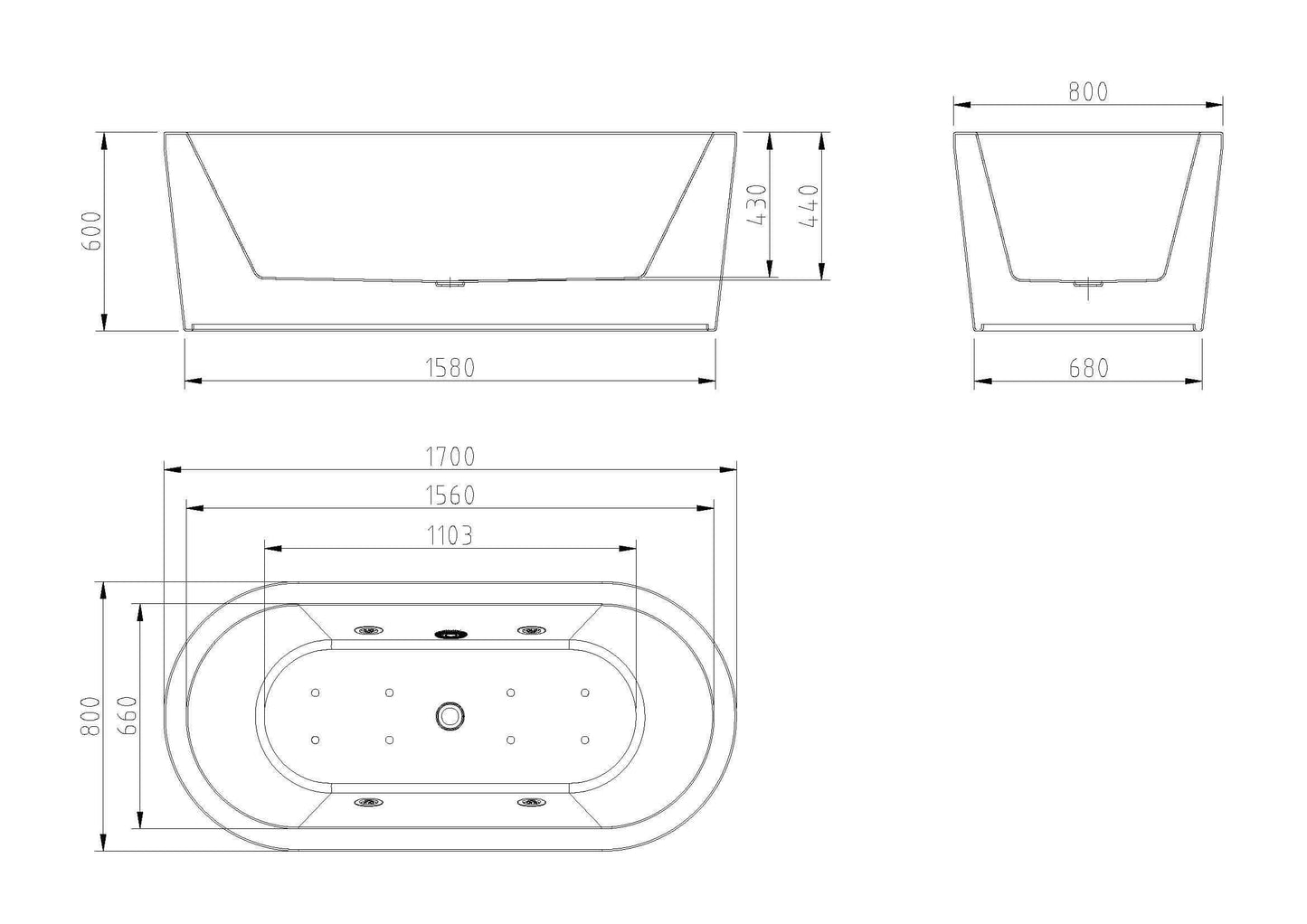 Libero Vrijstaand Whirlpoolbad Wiesbaden 170x80x59 cm Inclusief Afvoer Wit