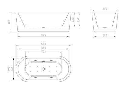 Libero Vrijstaand Whirlpoolbad Wiesbaden 170x80x59 cm Inclusief Afvoer Wit