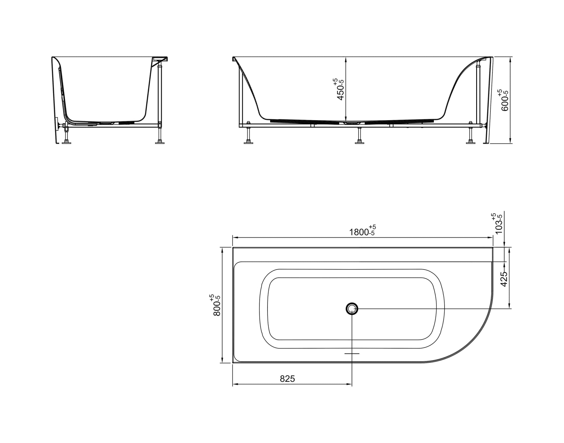 Zenn Hoekbad Wiesbaden Links 180X80 Cm met Afvoer in Wit Bad Sanitairluxe