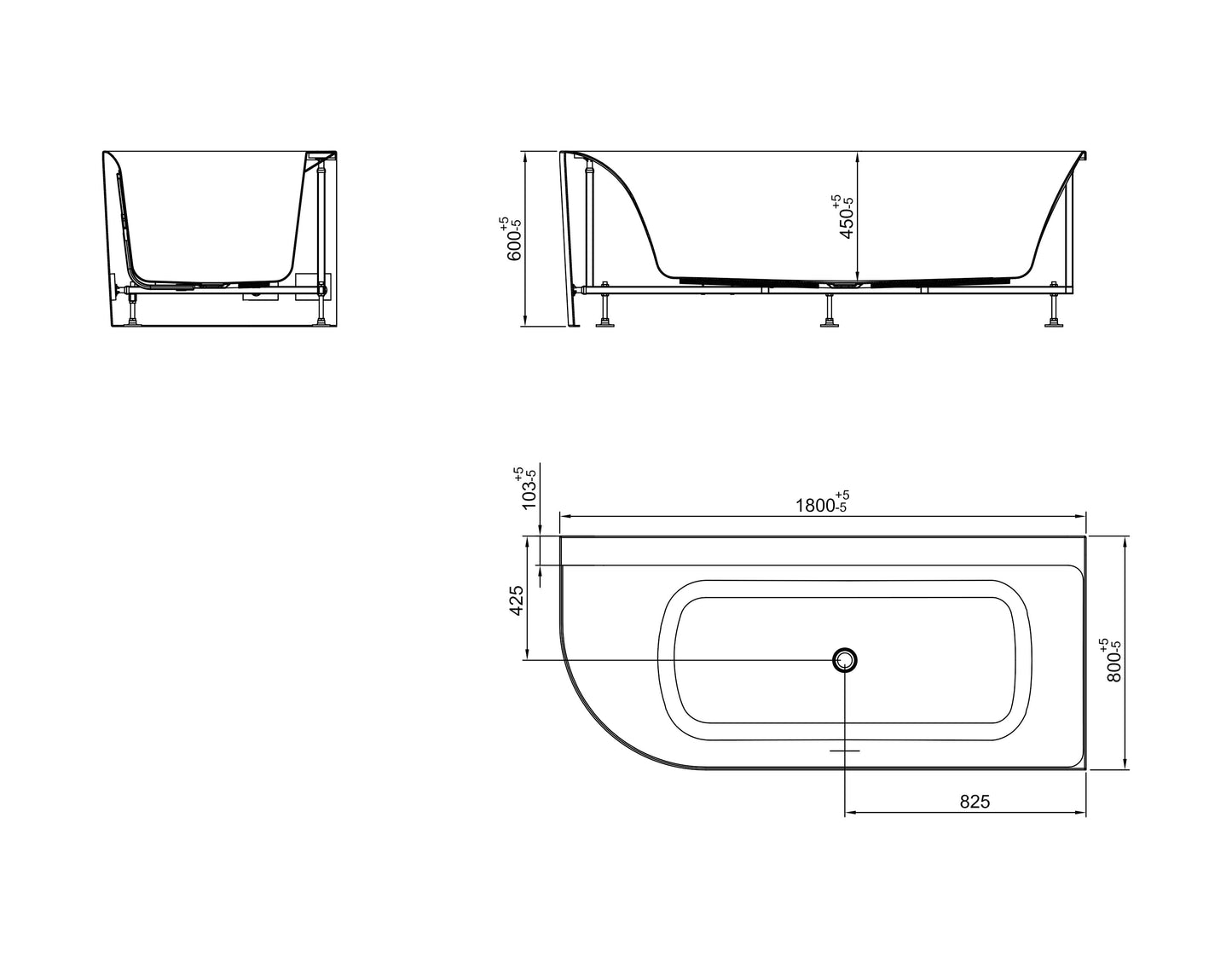 Zenn Hoekbad Wiesbaden 180x80 cm met Afvoer Wit Bad Sanitairluxe
