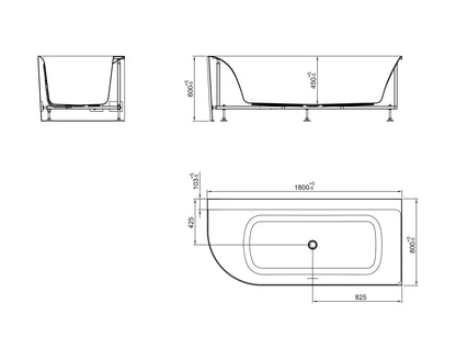 Zenn Hoekbad Wiesbaden 180x80 cm met Afvoer Wit Bad Sanitairluxe
