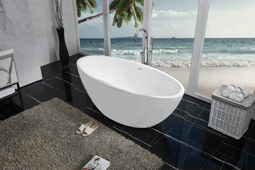 Oval vrijstaand ligbad 170 x 78 cm acryl mat wit met waste mat wit
