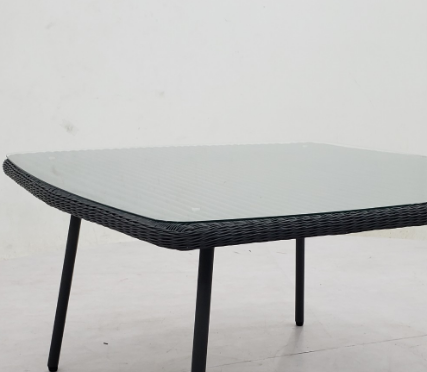 Droppery Jonah Hoek lounge set - 5 stuks - Staal Donkergrijs - Poeder gecoate Antraciet Poten - Rotan Rond 3mm Donkergrijs - Glazen Bovenblad Transparant -