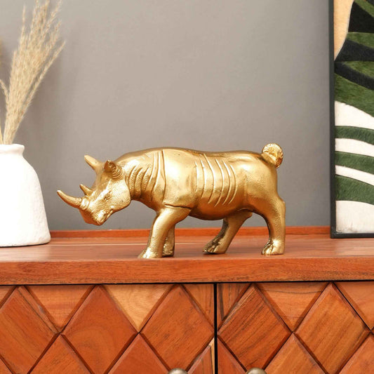 Luxe neushoornbeeldje | handgemaakt aluminium woondecoratie | goud