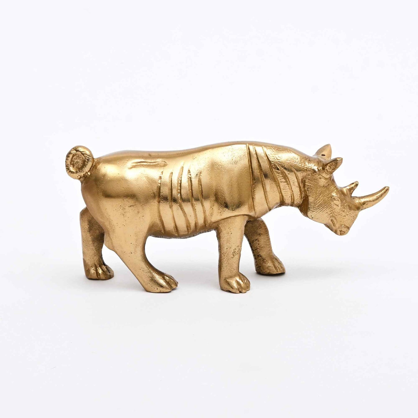 Luxe neushoornbeeldje | handgemaakt aluminium woondecoratie | goud