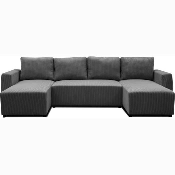 CASAPY PHARELL 5/6-zits panoramische converteerbare hoekbank - Antraciet ribfluweel stof - Opbergdoos - L297 x P155 x H7 - Furniture > Benches