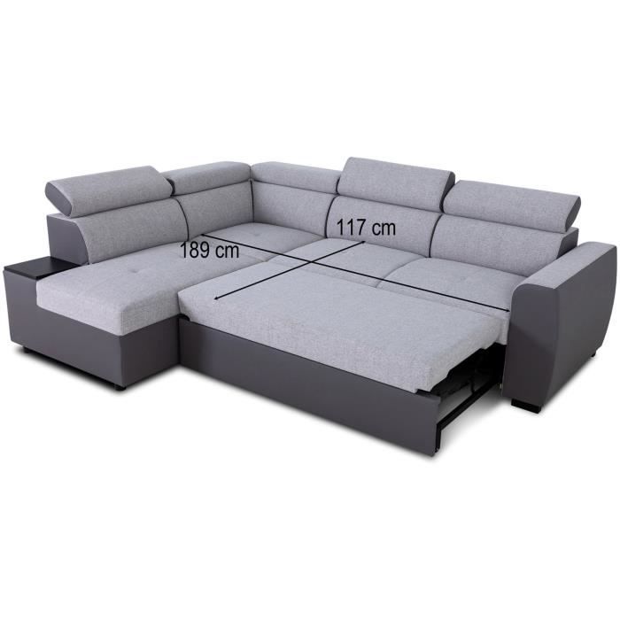 KELIO omkeerbare hoekbank - 4/5 zitplaatsen - Silex PU bi-materiaal stof / Grijs - 3 hoofdsteunen - 245 x 184 x 77/87 cm CASAPY