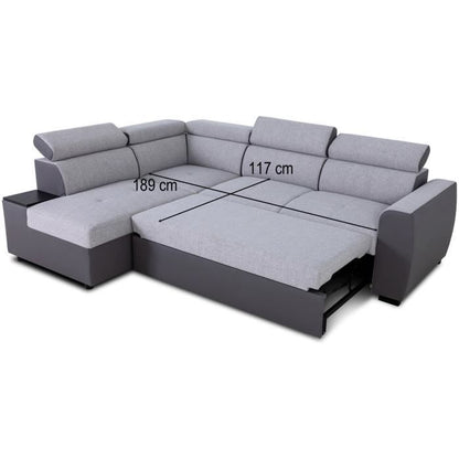 KELIO omkeerbare hoekbank - 4/5 zitplaatsen - Silex PU bi-materiaal stof / Grijs - 3 hoofdsteunen - 245 x 184 x 77/87 cm CASAPY