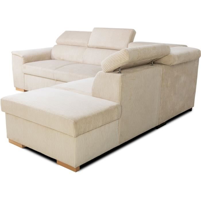 CASAPY DAYTONA 5-zits omkeerbare converteerbare hoekbank - Beige ribfluweel - Opbergdoos - L 260 x H 94 x D 216 cm - Furniture > Benches