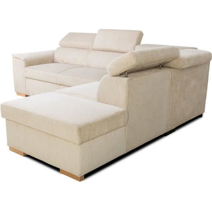 CASAPY DAYTONA 5-zits omkeerbare converteerbare hoekbank - Beige ribfluweel - Opbergdoos - L 260 x H 94 x D 216 cm - Furniture > Benches