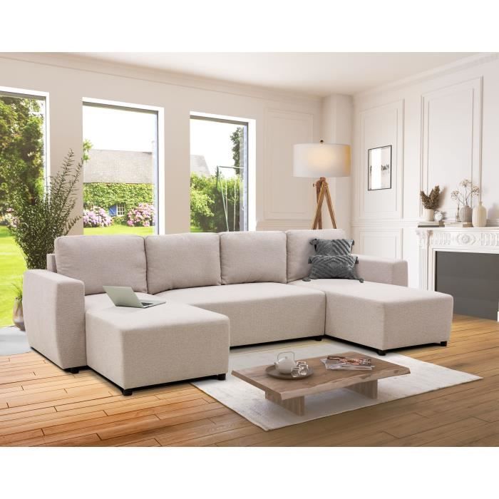 CASAPY PHARELL 5/6-zits panoramische converteerbare hoekbank - Beige stof - Opbergdoos - L297 x D155 x H71/85 cm - Furniture > Benches