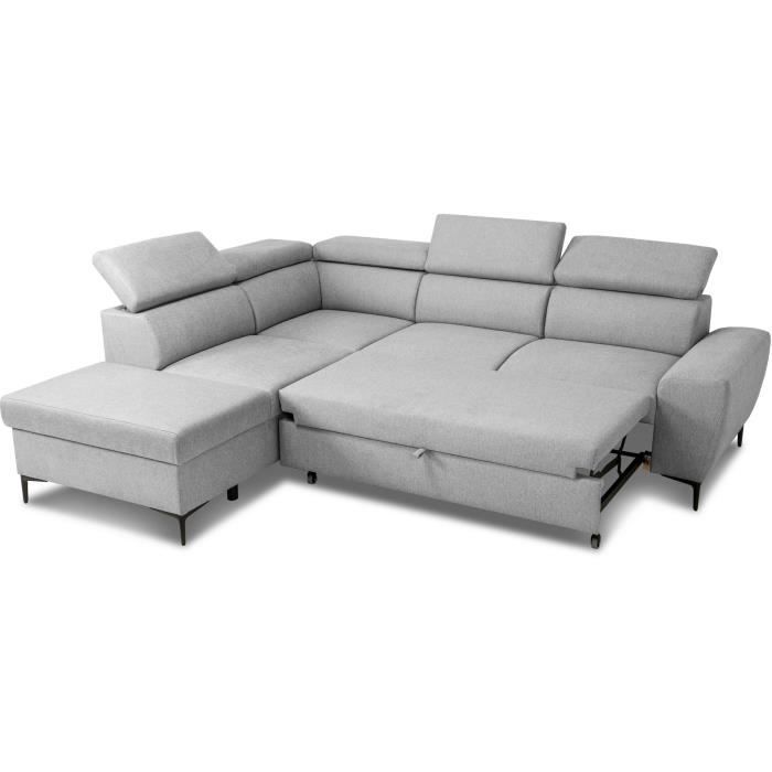 CASAPY KASIMIR Reversible hoekbank met ladekast - 5 plaatsen - Grijze stof - 258 x 79/98 x 219 cm -